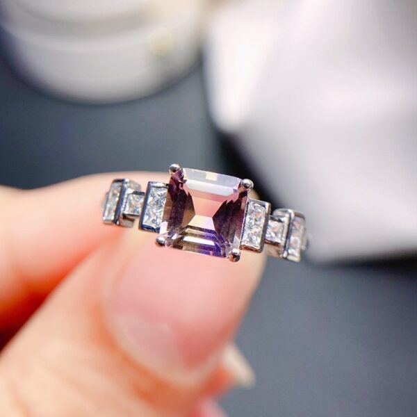 Natural Ametrine Ring Half Purple Half Yellow 925 Silver Open Mouth Design - Image 4