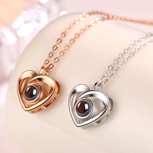 S925 Sterling Silver Heart Shaped Necklace with Romantic Picture Add your information and we will contact you to send us your picture - Image 3