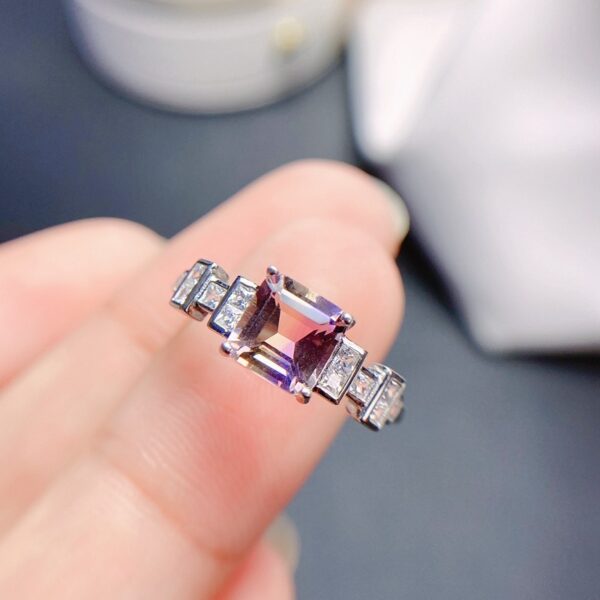 Natural Ametrine Ring Half Purple Half Yellow 925 Silver Open Mouth Design - Image 5