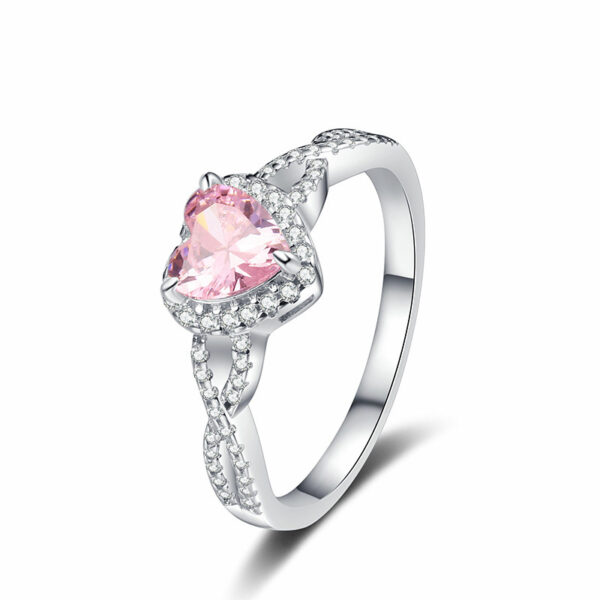 Sterling Silver Heart-shaped Full Diamond Closed Mouth Female Ring - Image 2