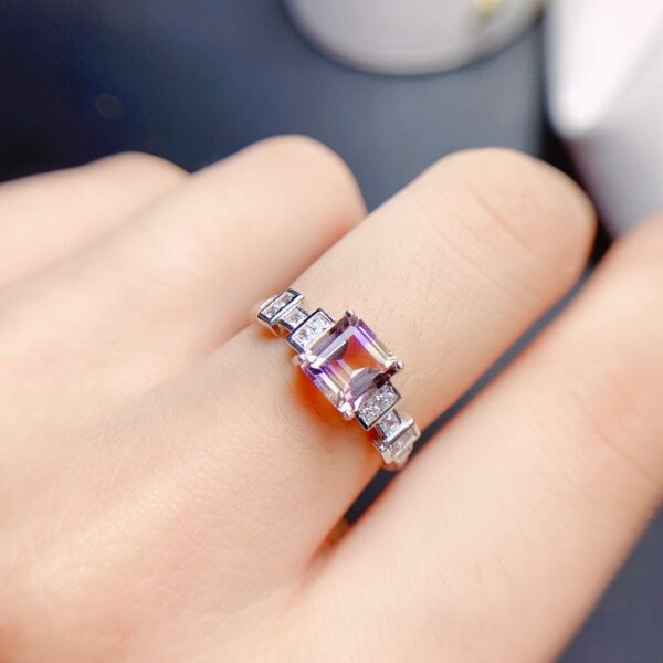 Natural Ametrine Ring Half Purple Half Yellow 925 Silver Open Mouth Design - Image 6