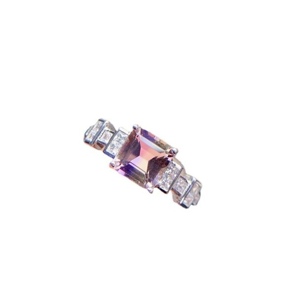 Natural Ametrine Ring Half Purple Half Yellow 925 Silver Open Mouth Design - Image 3