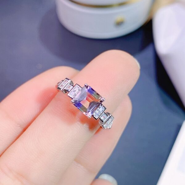 Natural Ametrine Ring Half Purple Half Yellow 925 Silver Open Mouth Design - Image 2